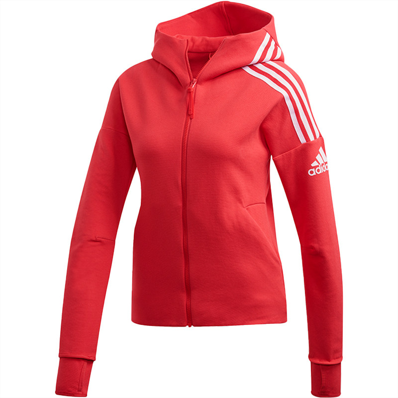 Adidas/阿迪达斯正品2021春季红色女子休闲连帽运动外套 FL1958