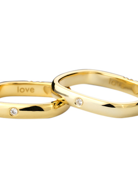 原创小方戒素圈情侣戒指女轻设计