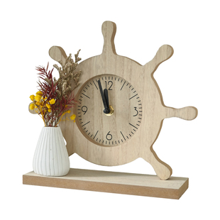 创意船舵木质时钟家居装饰摆件卧室客厅桌面装饰品原木风格