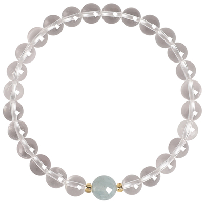 普陀山天然冰透白水晶海蓝宝手串