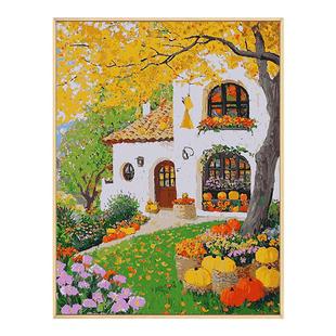 治愈秋日丰收风景diy数字油画填充手绘填色打发时间丙烯装饰挂画