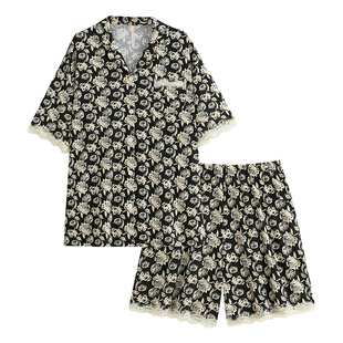 悦内新款睡衣女士夏季莫代尔短袖短裤家居服夏款冰丝薄款休闲套装