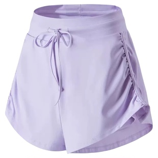 运动夏防走光速干高弹跑步健身训练三分裤女高级感侧边抽绳瑜伽裤