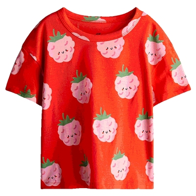 HM童装儿童女童T恤2025新款宽松圆领童趣印花亮红色上衣1276711