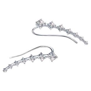 纯铂金进口D色莫桑石七钻一排钻耳钉轻奢小众设计感个性S925银饰