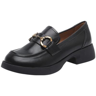 大东乐福鞋女鞋2025秋季新款粗跟中跟套脚圆头饰扣简约单鞋C3011