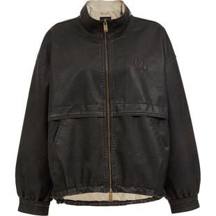 ONLY2025冬季新款落肩宽松复古做旧可调节抽绳下摆廓形PU外套女