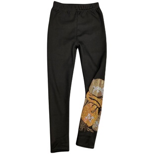 烫钻打底裤女外穿潮牌加绒加厚黑色潮流弹力带钻小熊小脚裤靴裤子