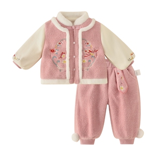 [抗菌远红外]女童汉服秋冬款国风加绒拜年服儿童加厚套装宝宝唐装