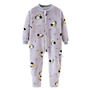 秋冬儿童连体睡衣法兰绒连体包脚分腿连袜睡袋婴儿男童女童睡衣