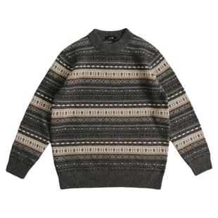 100%超细美丽诺羊毛衫男加厚保暖纯羊毛毛衣重磅羊绒针织衫提花冬