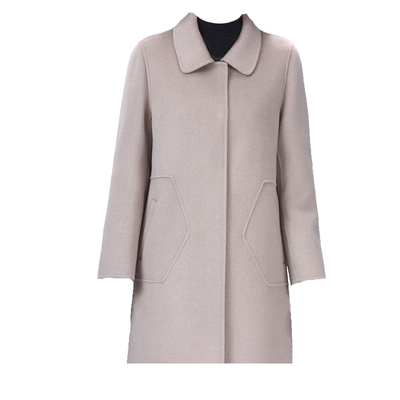 韩版中长款直筒方领修身毛呢大衣