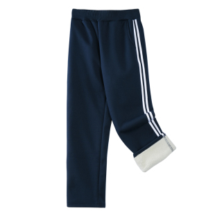 儿童藏青校服裤子加绒侧条纹二条两道杠深蓝色男女童浅灰色运动裤