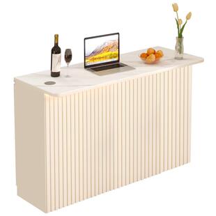 奶油风岩板吧台餐边柜一体客厅餐厅岛台吧台桌隔断柜家用定制G319