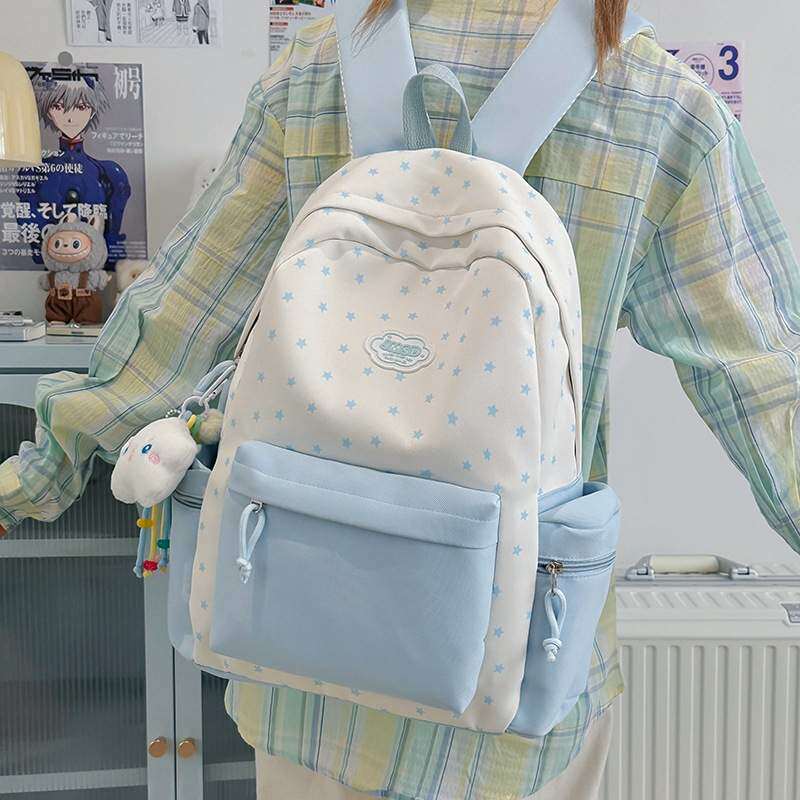 书包初中生女生ins风小众蓝色系大容量肩包高中双肩包高颜值女