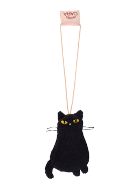 灯芯绒布原创风黑猫迷你手机挂饰