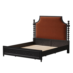 时余瑞莎冰柱床法式复古真皮实木中古风双人床1米8主卧油蜡软包床