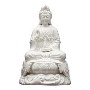 黼山堂海浪坐水莲白瓷观音菩萨佛像家用供奉观世音菩萨像陶瓷摆件