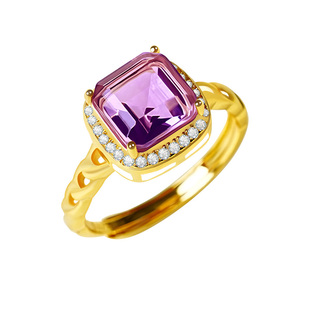 宫里上新紫水晶戒指纯银方糖紫色宝石小众设计指环生日礼物送妈妈