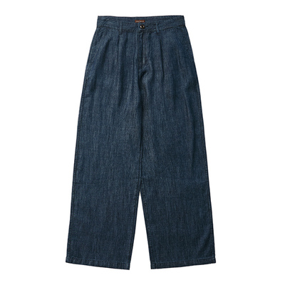 LIVINGTOWN酵素石磨轻漂洗8oz棉麻天丝牛仔裤阔腿休闲长裤男女