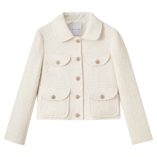 水云间白色羊驼绒外套女短款小香风羊毛上衣仿羊羔绒2025秋冬新款