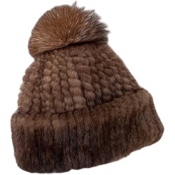 水貂编织弹力甜美银狐貉子毛球帽