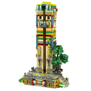 2025新款小角度中世纪跳楼机积木益智拼装玩具生日礼物男女孩摆件