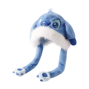 耳朵会动迪士尼史迪仔奇帽子女冬季加厚保暖可爱毛绒帽护耳套头帽