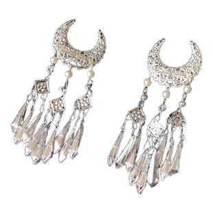 汉服头饰苗银发夹月牙流苏美女步摇钗古风儿童优雅古装配饰发簪