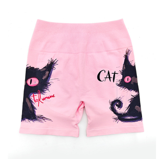 可爱印花瑜伽裤短裤女高腰提臀运动健身花短裤三分紧身多巴胺彩色