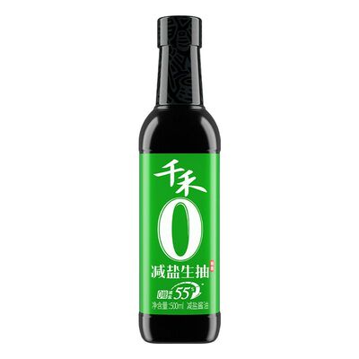千禾减盐55%生抽酱油500ml/瓶淡盐家用酿造黄豆味精零添加食用