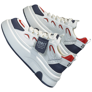 春季新款2026年内增高小白鞋女真皮透气网面休闲运动厚底板鞋爆款