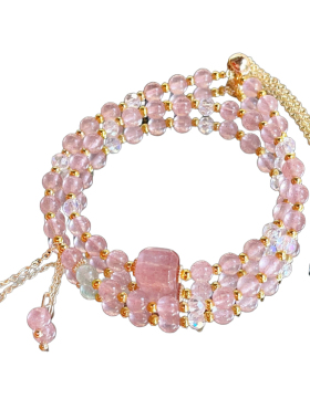 天然草莓晶手链粉色串珠水晶手串