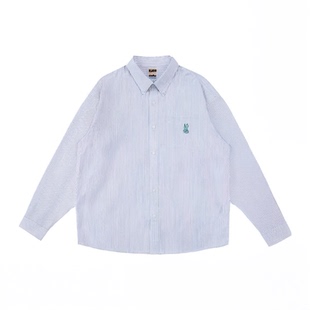 「云旗同款」RickyisClown粉色长袖条纹衬衫漩涡兔情侣衬衣外套