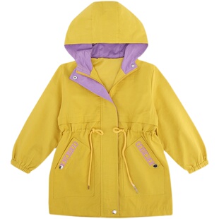 女童外套春秋装洋气风衣2025新款中大童女孩中长款时尚连帽派克服