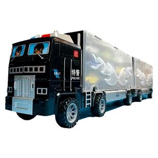 警车货柜车儿童合金小汽车玩具车收纳神器手提集装箱大卡车大货车