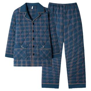 2025年新款冬季三层加厚睡衣男士秋冬款纯棉夹棉袄男款家居服大码