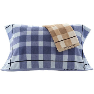 金号纯棉枕巾蓝白色格子柔软2025新款一对装100全棉正品一等品男