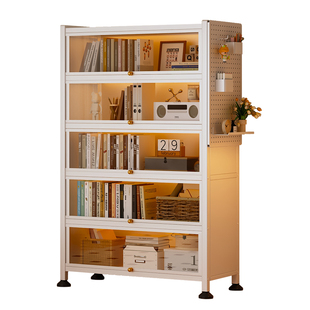 安居客钢制书柜带玻璃门展示柜家用客厅翻门立柜铁皮置物书柜储物