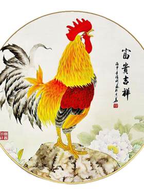 金鸡报晓玄关圆形装饰画