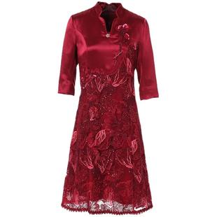 乔万尼女装商场新款春长袖连衣裙气质时尚连衣裙中长款重工刺绣