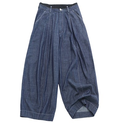 垂软牛仔棉明线显瘦牛仔阔腿裤