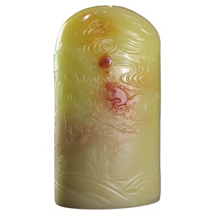 西泠印社孤品系列青田菜花水墨薄意椭圆章钮高档石材印章书法国画手工篆刻玉石闲章高端私人定制落款孤品章