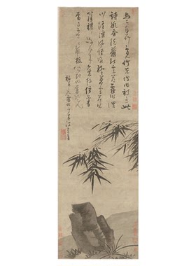 元代吴镇墨竹坡石图国画画稿