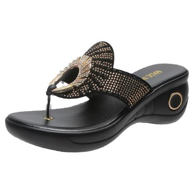 2022年夏季凉鞋拖鞋水钻坡跟厚底