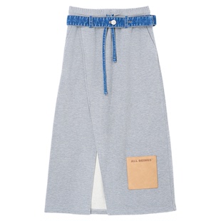 ALL BEINGS2025AW秋季新款牛仔拼接解构开衩针织A摆休闲半身裙女