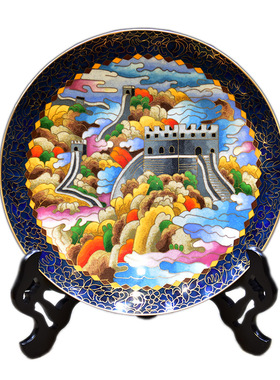 北京珐琅景泰蓝仙鹤万里长城赏盘
