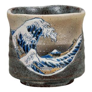 日本进口九谷烧北斋神奈川冲浪里手绘汤吞大号日式水杯茶杯公道杯