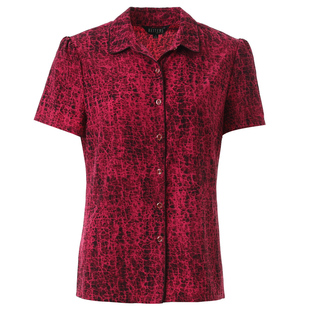 贝特如中年妈妈上衣夏装衬衫女洋气新款短袖衬衣通勤动物纹薄款YJ