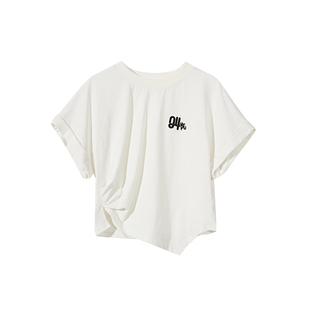 NANASTORE短袖T恤女春季新款T恤上衣短款宽松黑色圆领刺绣半袖潮